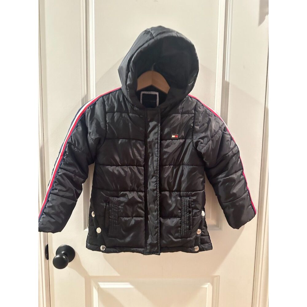 Tommy Hilfiger Girls Black Hooded Puffer Jacket Size S/7
